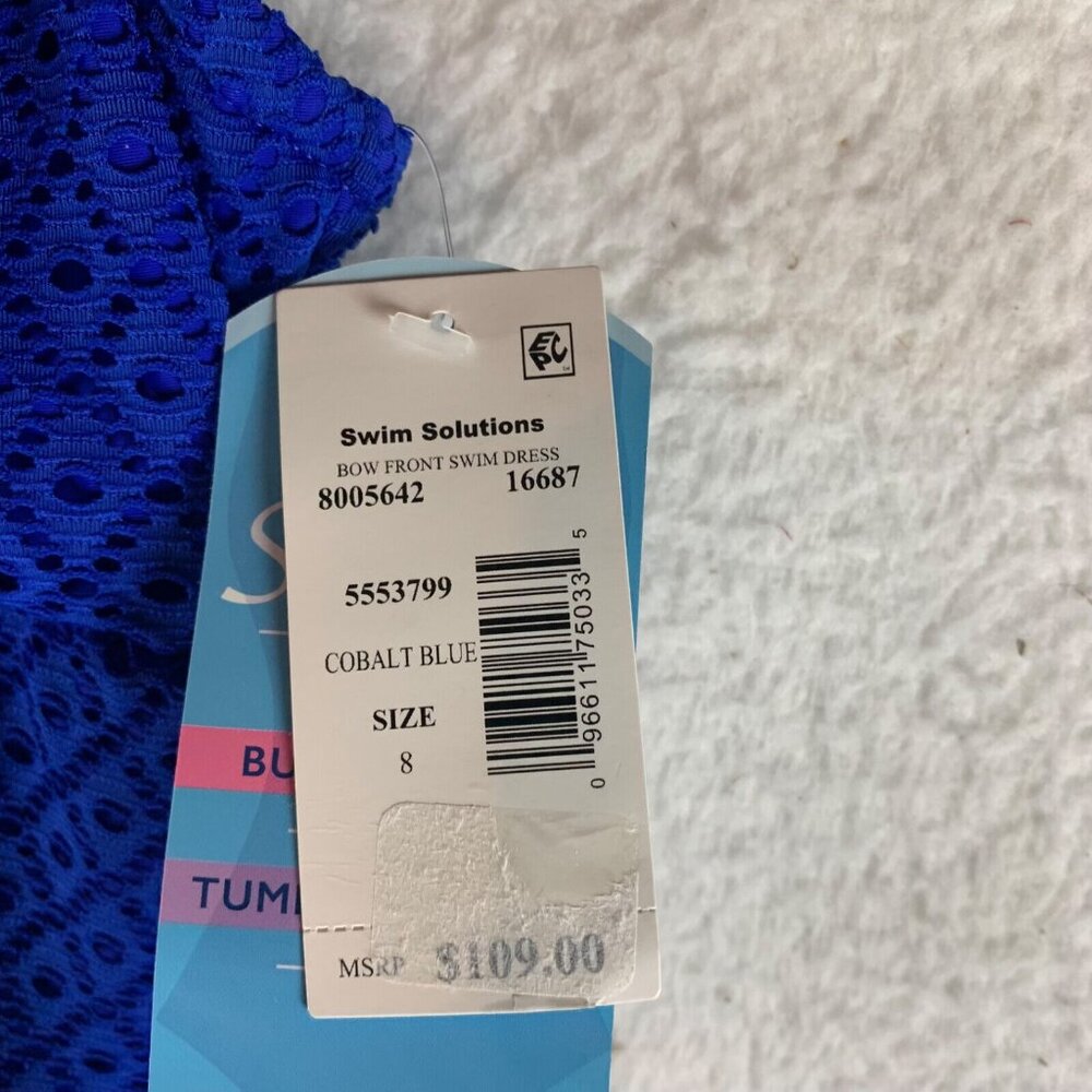 Swim Solutions Womens Blue Crochet Bow Front Tummy Control Swim Dress Size 8 NWT - Picture 5 of 10